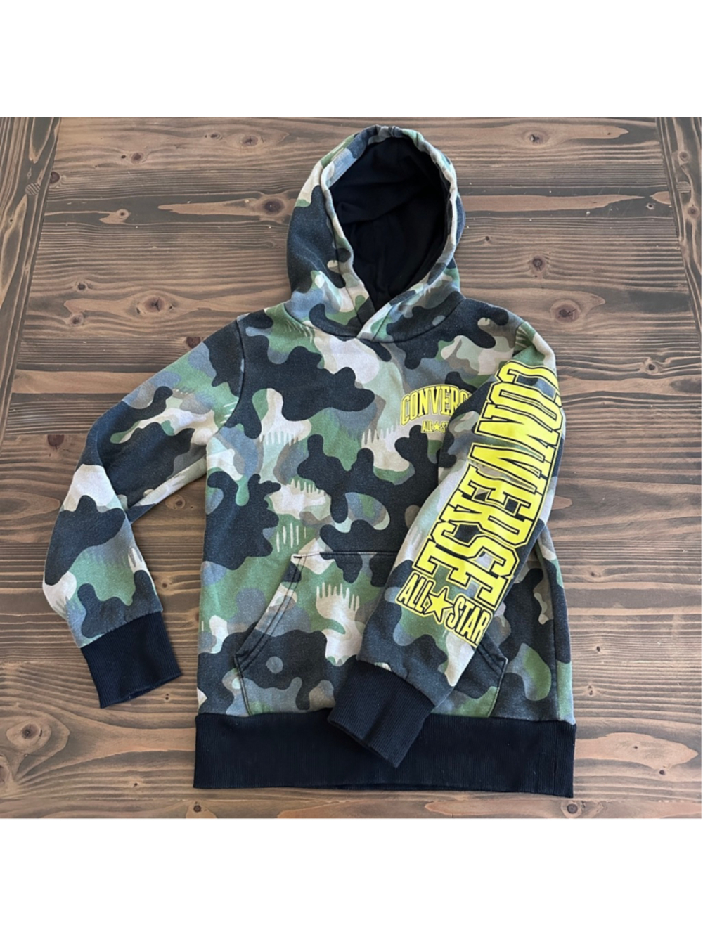 Converse Boys Camo Hoodie S 8 10 Green Black Logo All Star